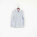 Jaeger Men XL Casual Shirt Blue Striped Dots Cotton Long Sleeve Top