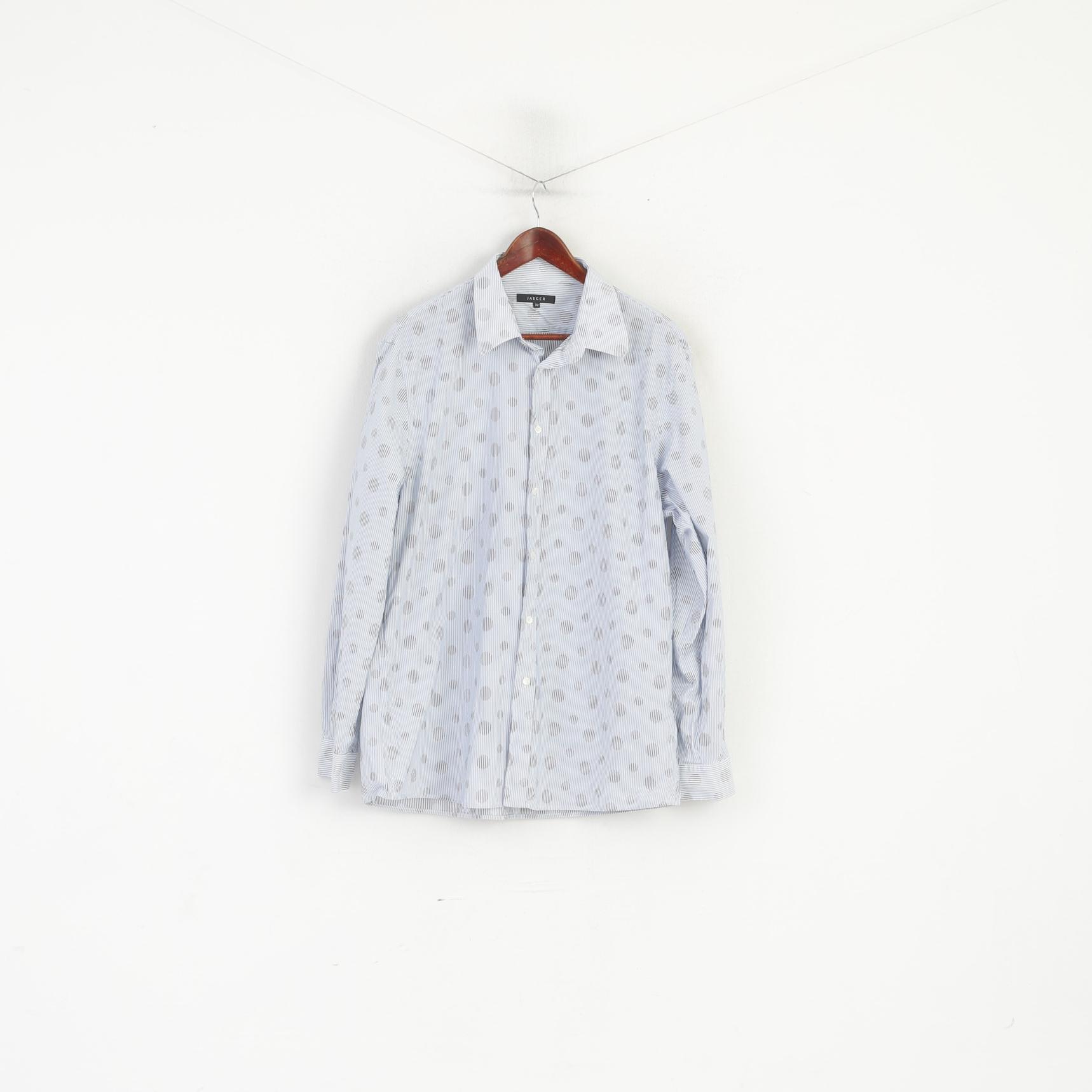 Jaeger Hommes XL Chemise décontractée Bleu Rayé Pois Coton Haut à manches longues
