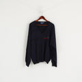 Clubmate Men 56 XXL Jumper Navy Wool Blend Retro V Neck Classic Sweater