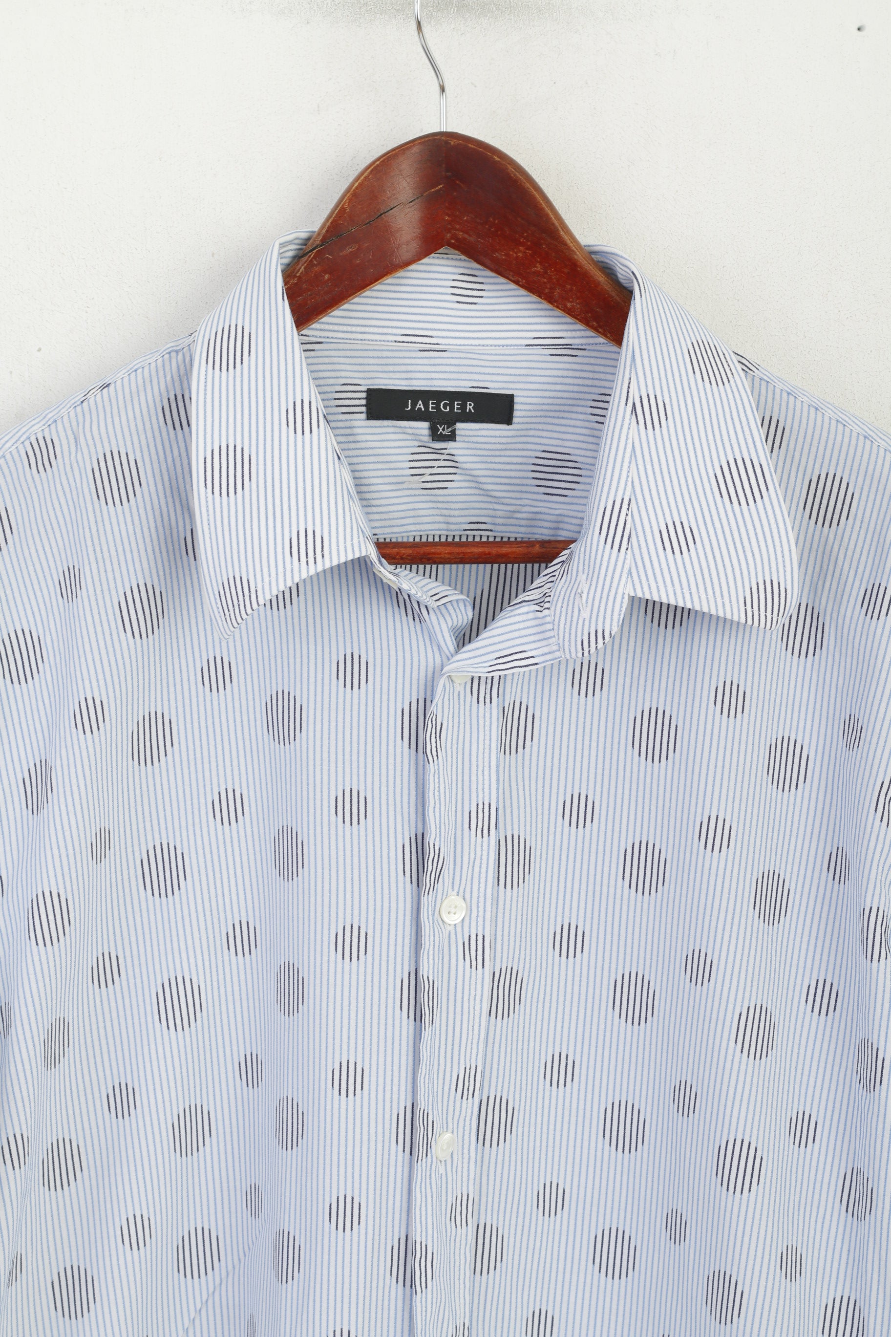 Jaeger Hommes XL Chemise décontractée Bleu Rayé Pois Coton Haut à manches longues