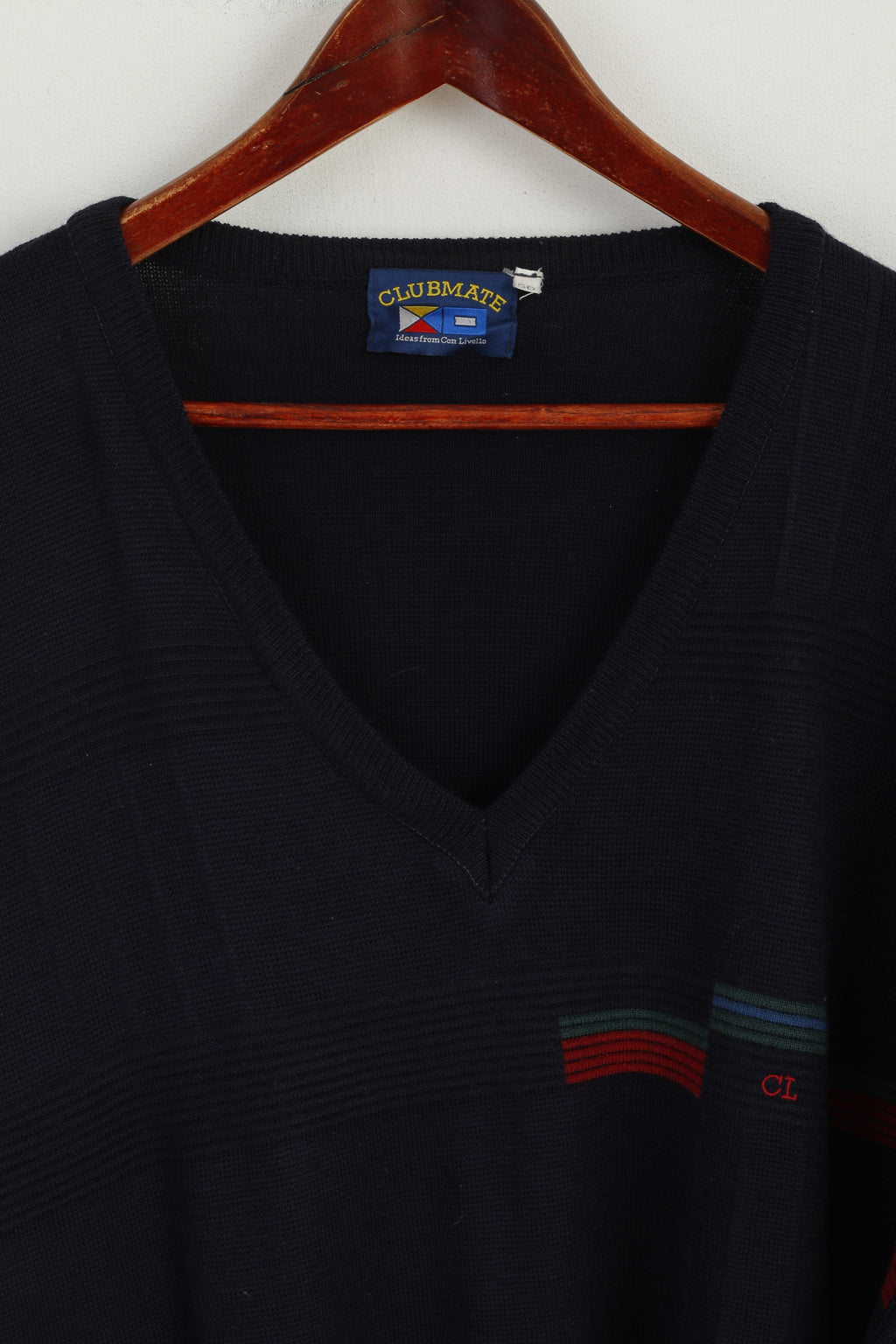Clubmate Men 56 XXL Jumper Navy Wool Blend Retro V Neck Classic Sweater