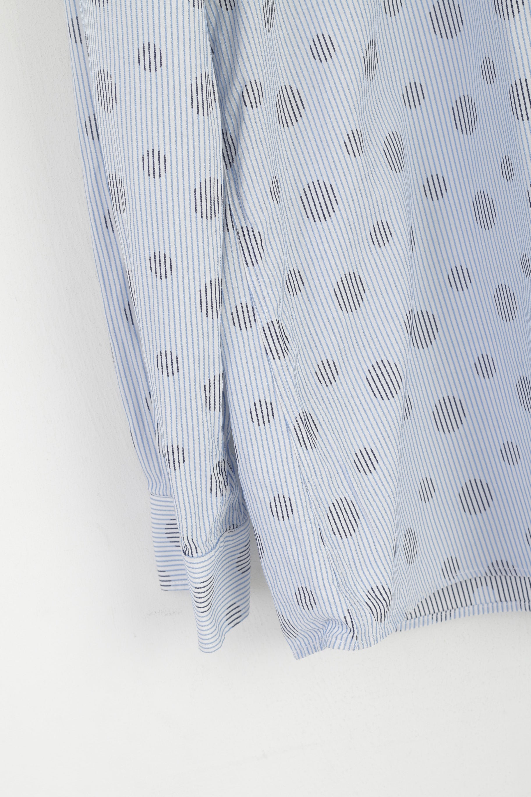 Jaeger Hommes XL Chemise décontractée Bleu Rayé Pois Coton Haut à manches longues