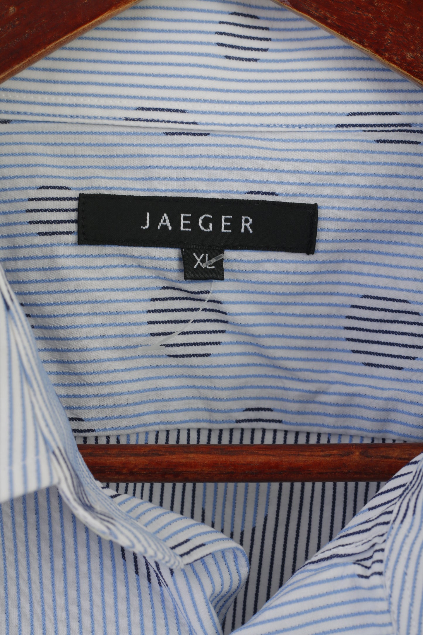 Jaeger Men XL Casual Shirt Blue Striped Dots Cotton Long Sleeve Top