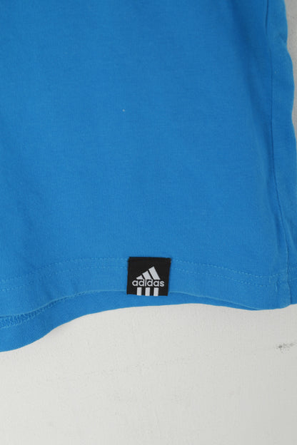 Adidas Men L T- Shirt Blue Cotton Graphic Headphones Crew Neck Sport Top