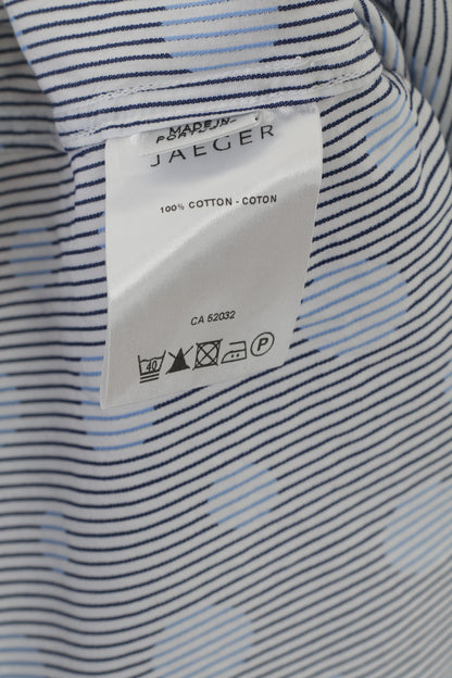 Jaeger Men XL Casual Shirt Blue Striped Dots Cotton Long Sleeve Top