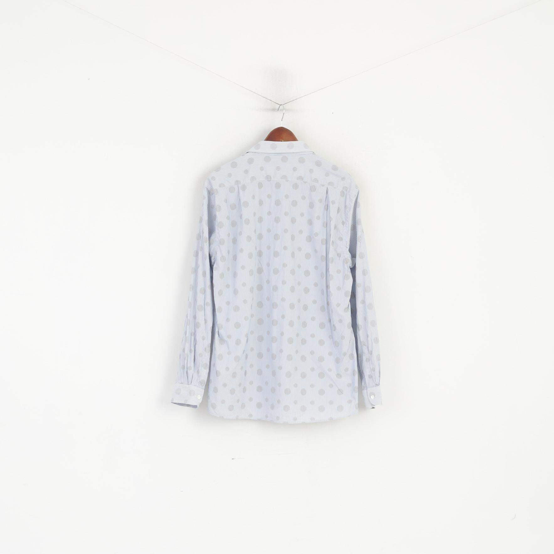 Jaeger Hommes XL Chemise décontractée Bleu Rayé Pois Coton Haut à manches longues