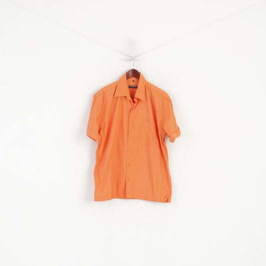 Le Frog Men M Casual Shirt Orange Cotton Durable Quality Short Sleeve Top