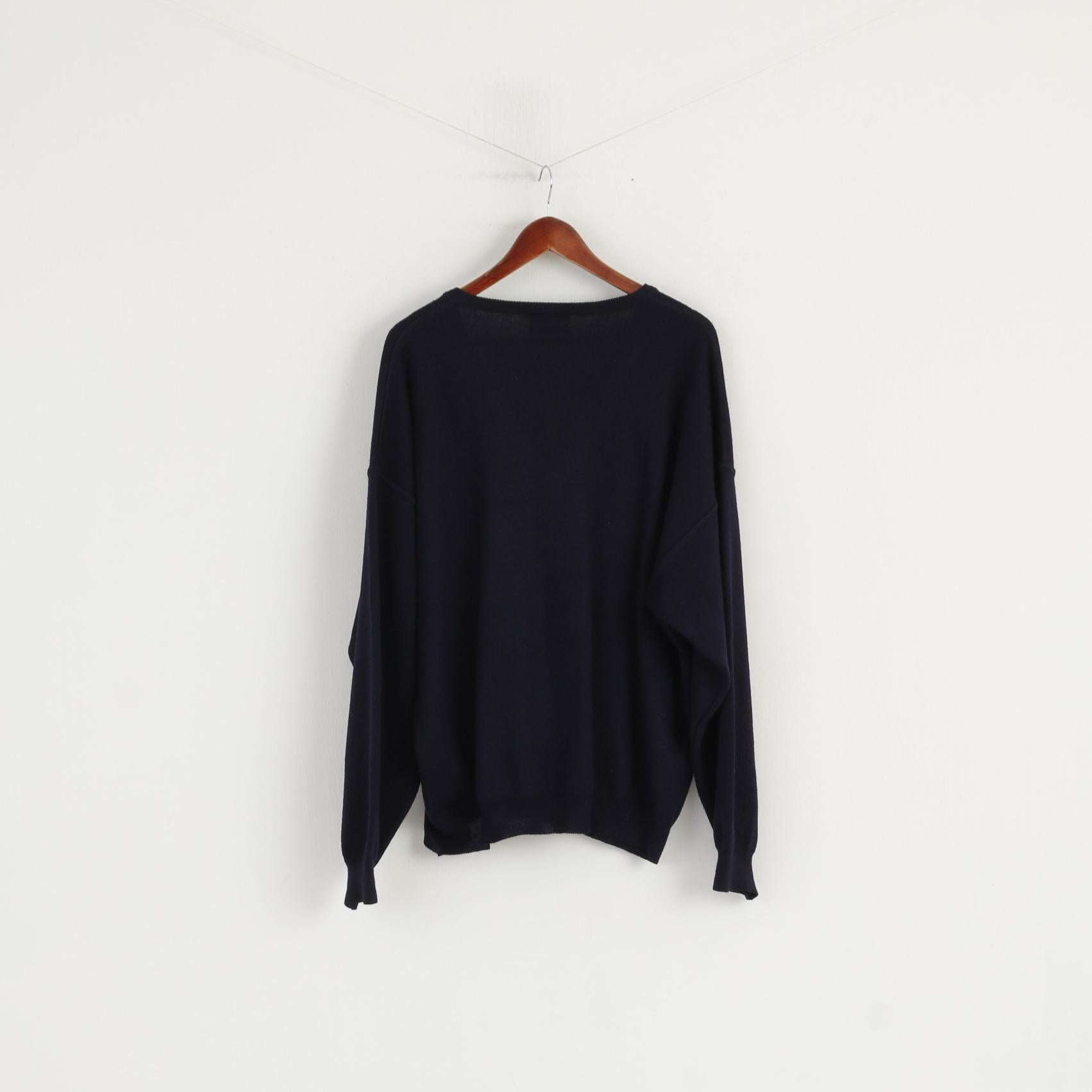 Clubmate Men 56 XXL Jumper Navy Wool Blend Retro V Neck Classic Sweater