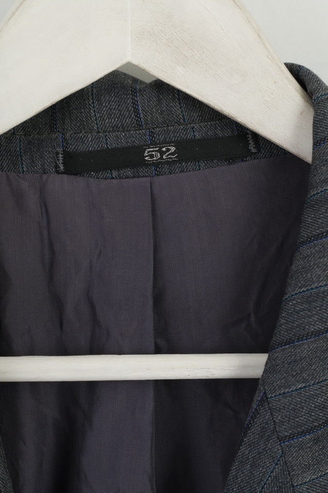 Royce Men 52 Blazer Gris Rayé Laine Mélange Veste Vintage à Simple Boutonnage