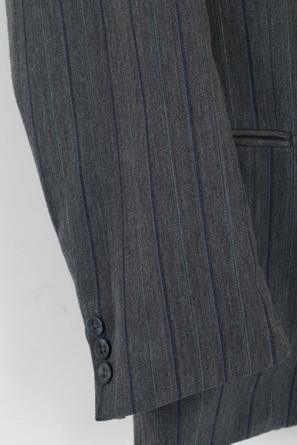 Royce Men 52 Blazer Grey Striped Wool Blend Single Breasted Vintage Jacket