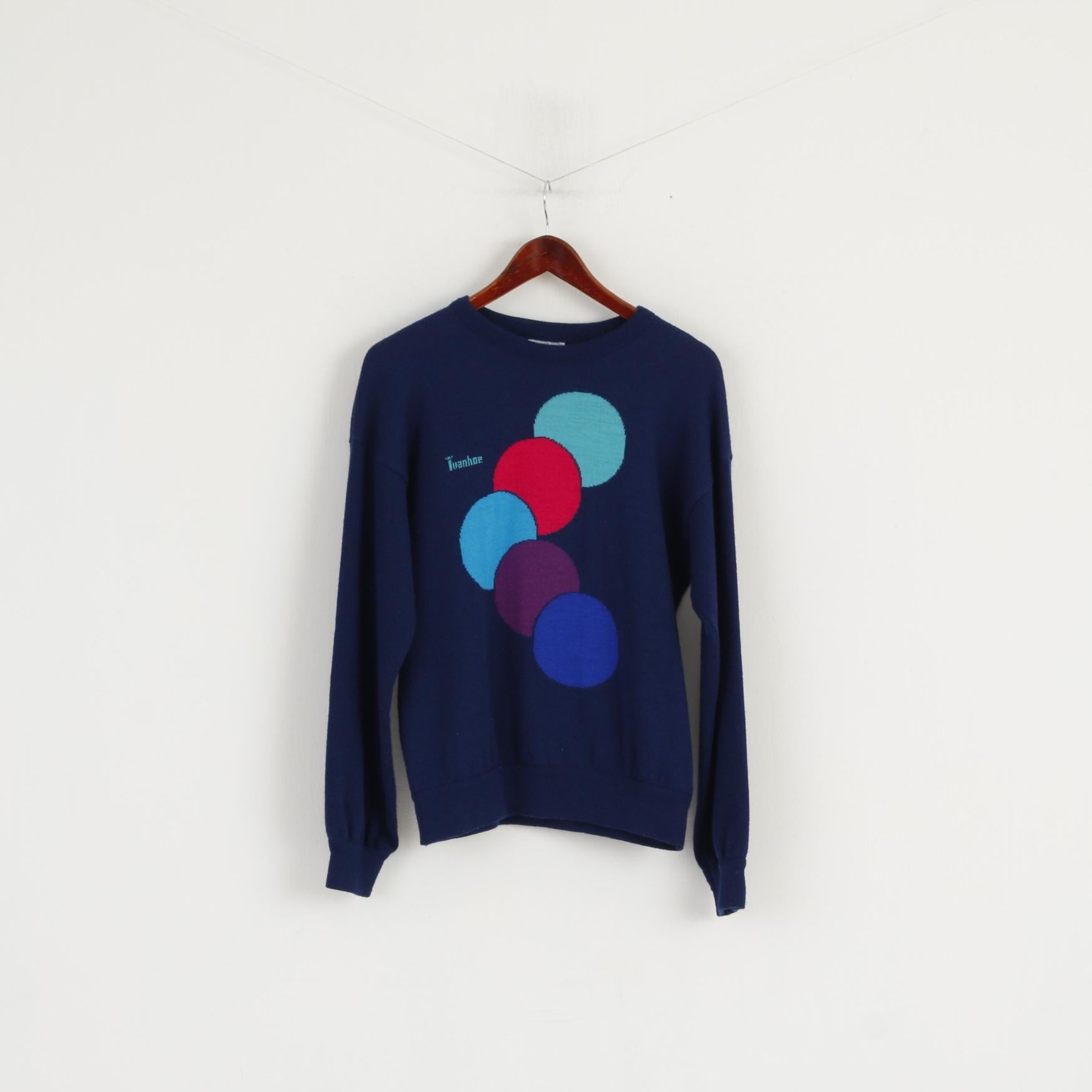 Ivanhoe Women L (M) Jumper Navy Wool Blend Vintage Sweden Crew Neck Sweater