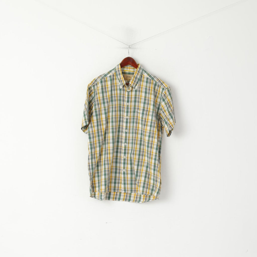 Camel Active Men L Chemise décontractée à carreaux jaunes à manches courtes et col boutonné