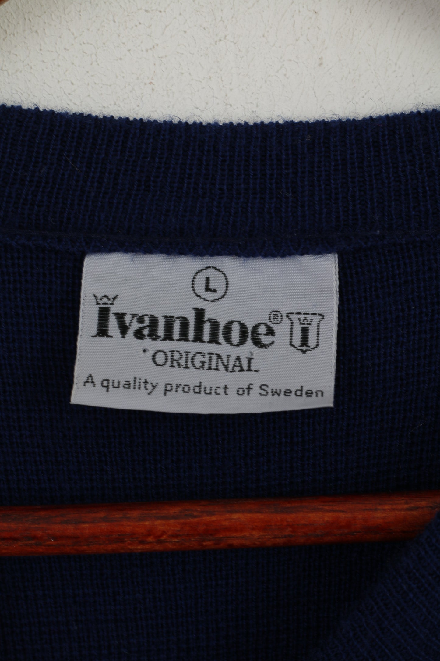 Ivanhoe Women L (M) Jumper Navy Wool Blend Vintage Sweden Crew Neck Sweater