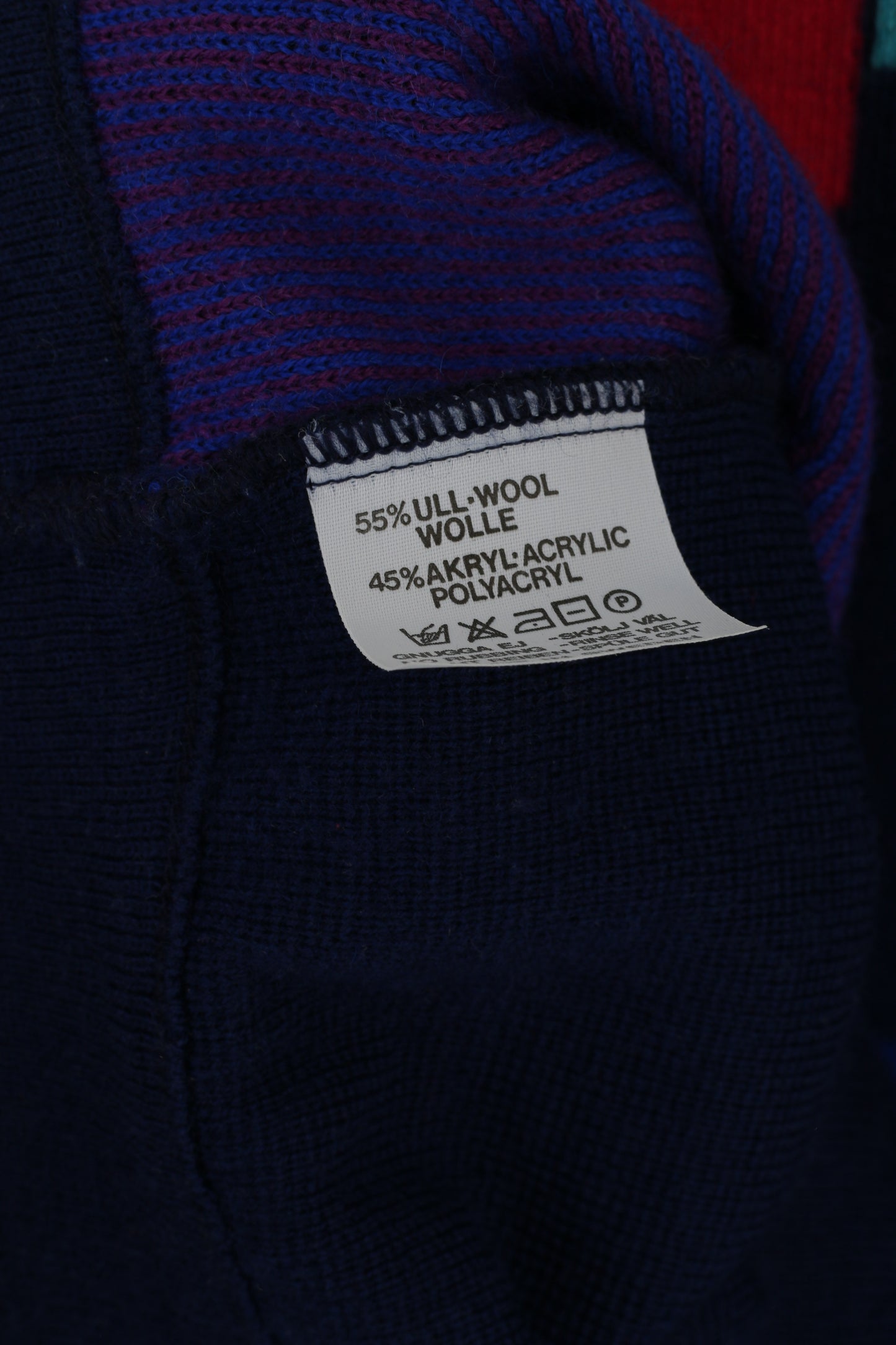 Ivanhoe Women L (M) Jumper Navy Wool Blend Vintage Sweden Crew Neck Sweater