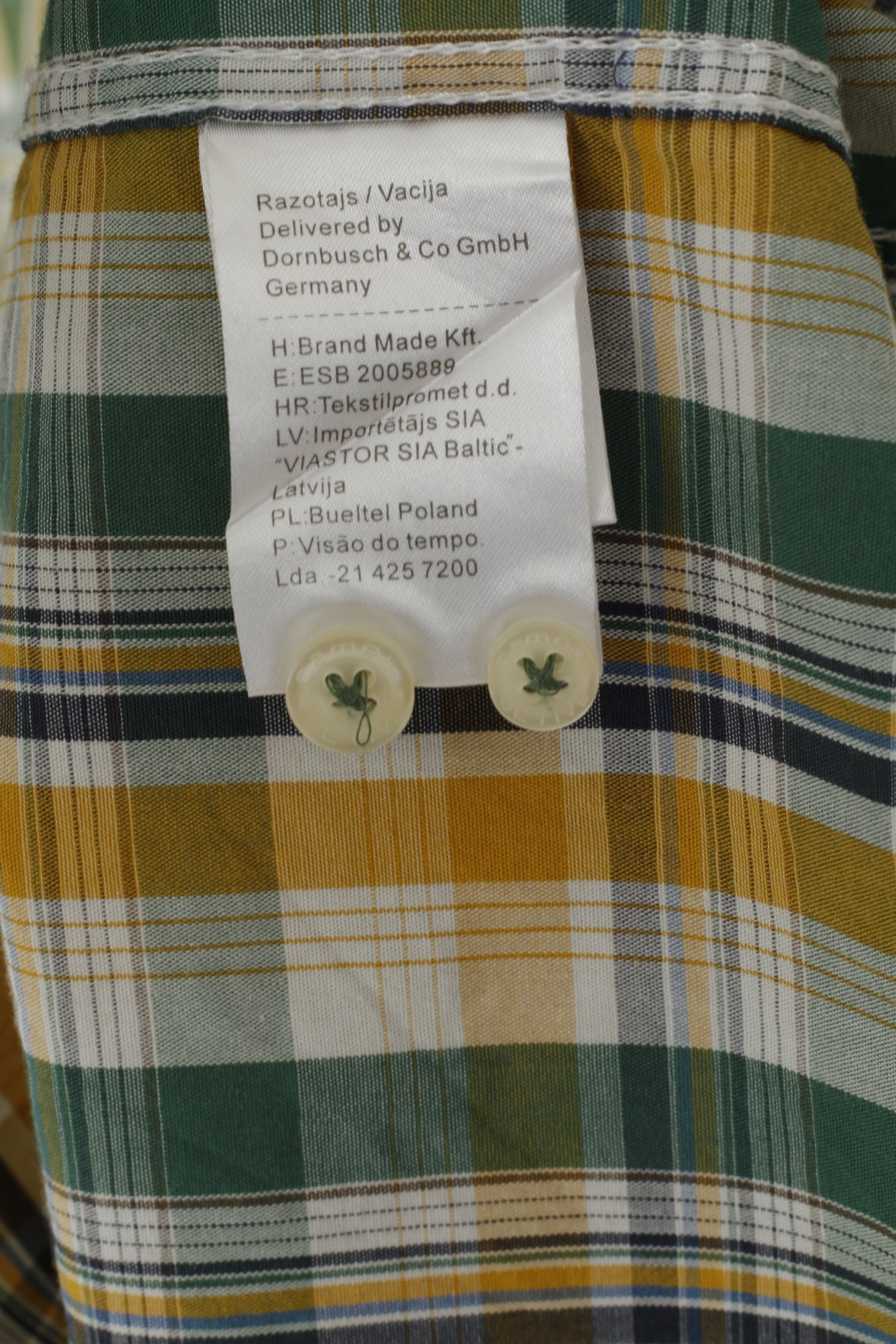 Camel Active Men L Chemise décontractée à carreaux jaunes à manches courtes et col boutonné