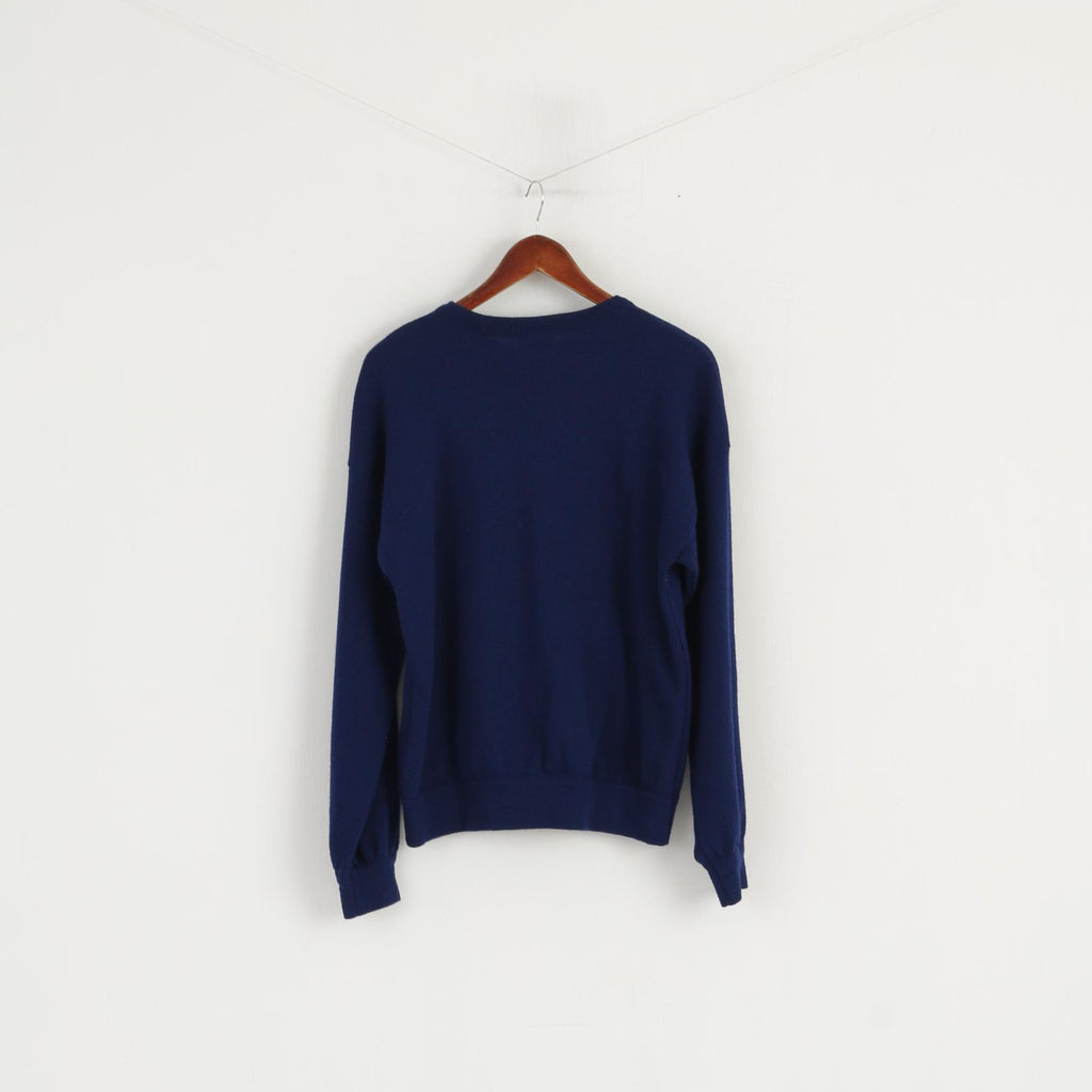 Ivanhoe Women L (M) Jumper Navy Wool Blend Vintage Sweden Crew Neck Sweater