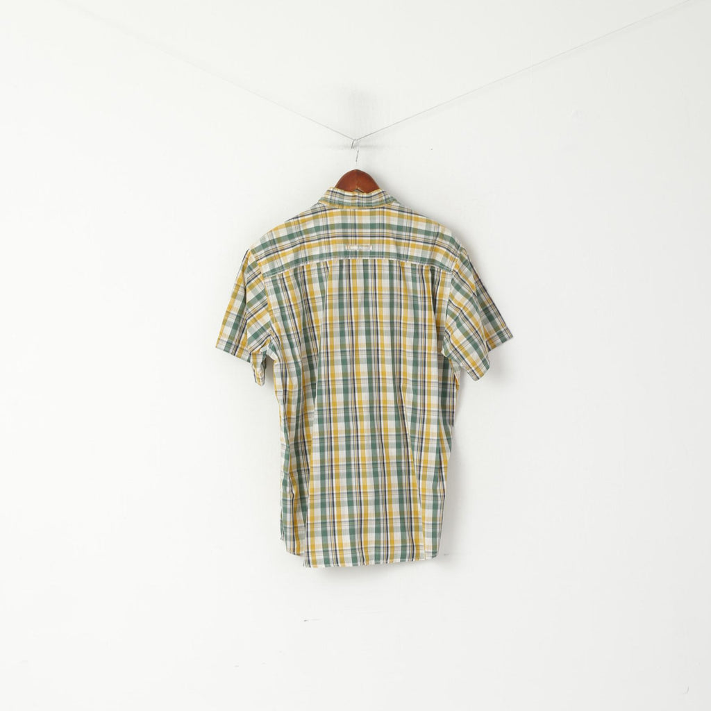 Camel Active Men L Chemise décontractée à carreaux jaunes à manches courtes et col boutonné