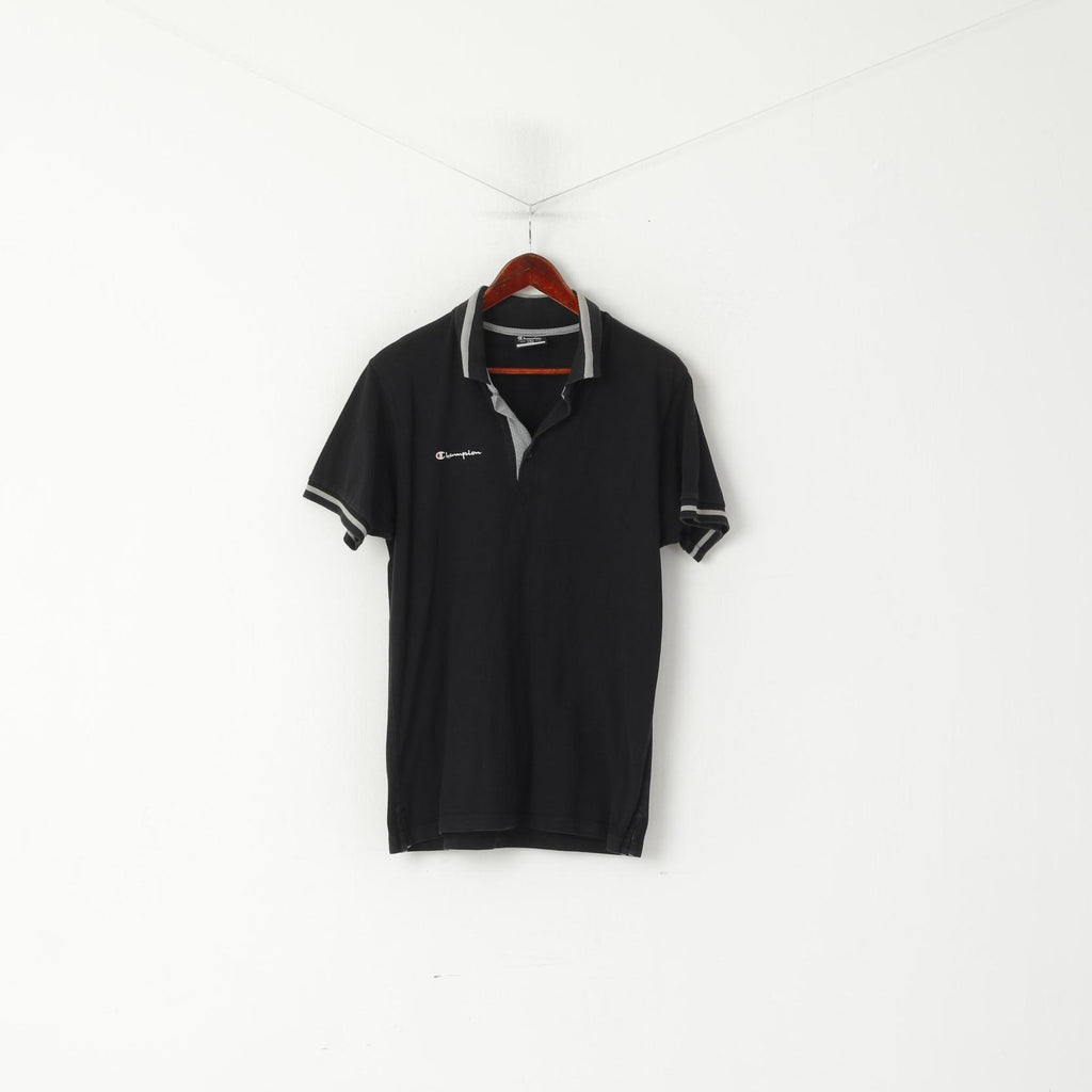 Champion Men S Polo Shirt Black Cotton Collared  Short Sleeve Sport Top