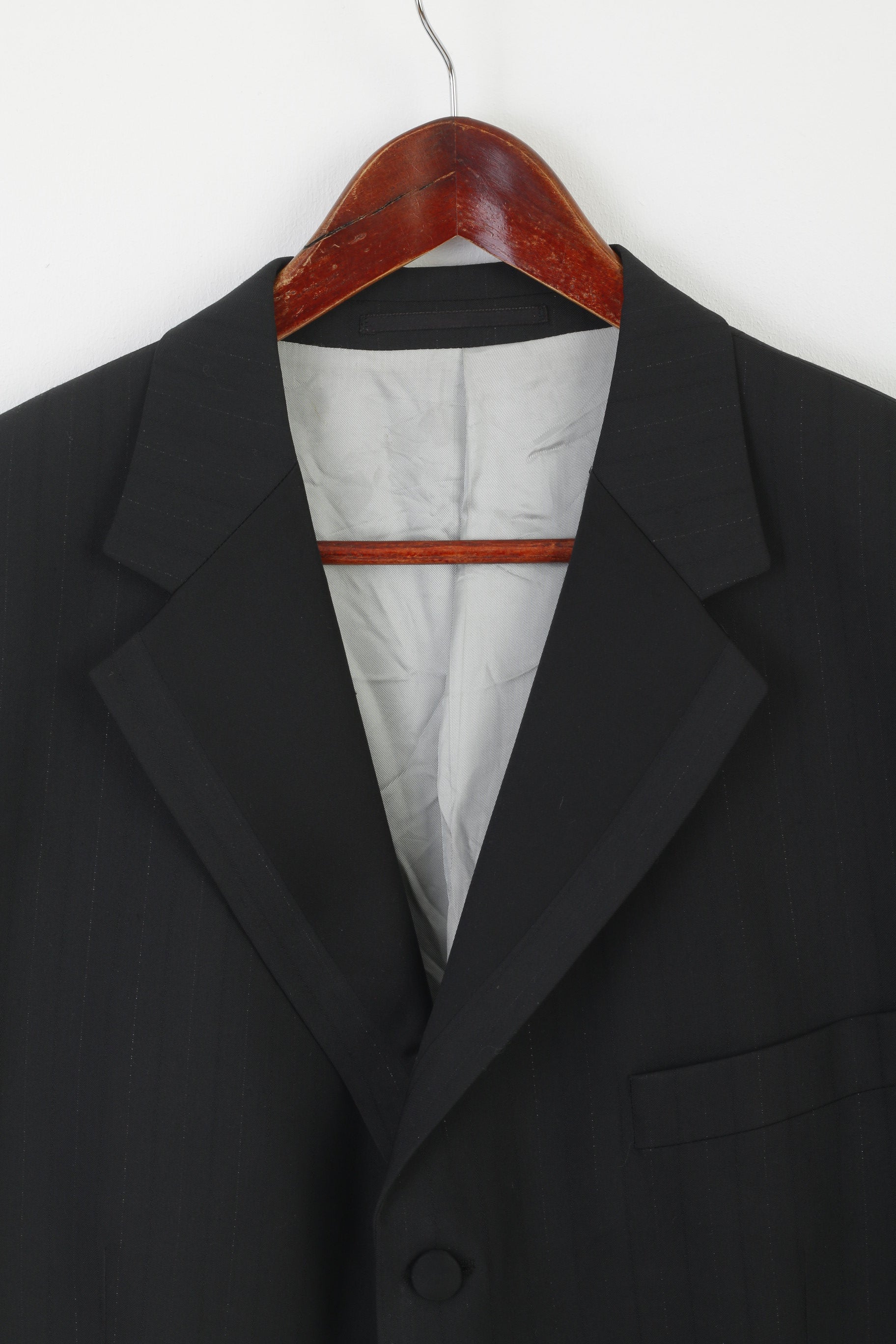 Hugo James Men 46 Blazer Black Striped Shiny Wool Blend Single Breasted Suit Top