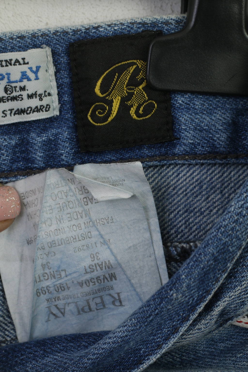 Replay Men 36 Trousers Blue Denim Cotton Straight  Ripped Jeans Pants