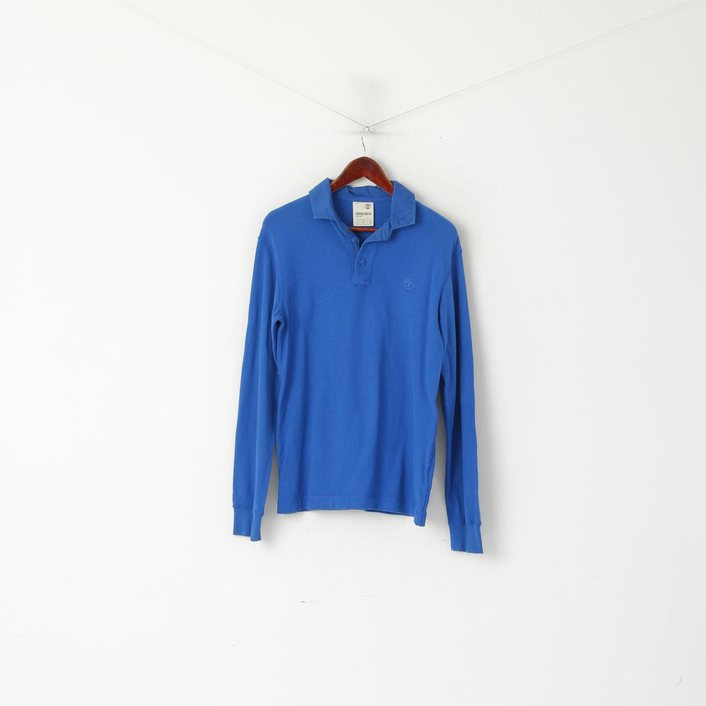 Timberland Men S Polo Shirt Blue Cotton Long Sleeve Stretch Plain Top