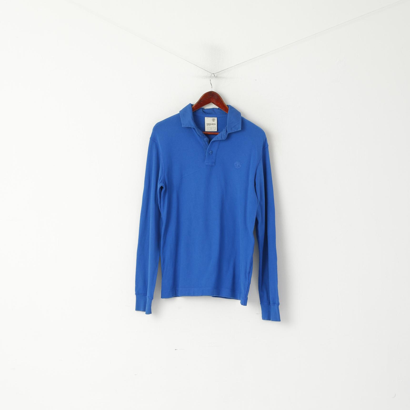 Timberland Men S Polo Shirt Blue Cotton Long Sleeve Stretch Plain Top