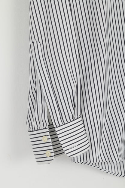 Charles Tyrwhitt hommes 16 41 M chemise décontractée blanc noir rayé coton coupe ajustée haut à manches longues