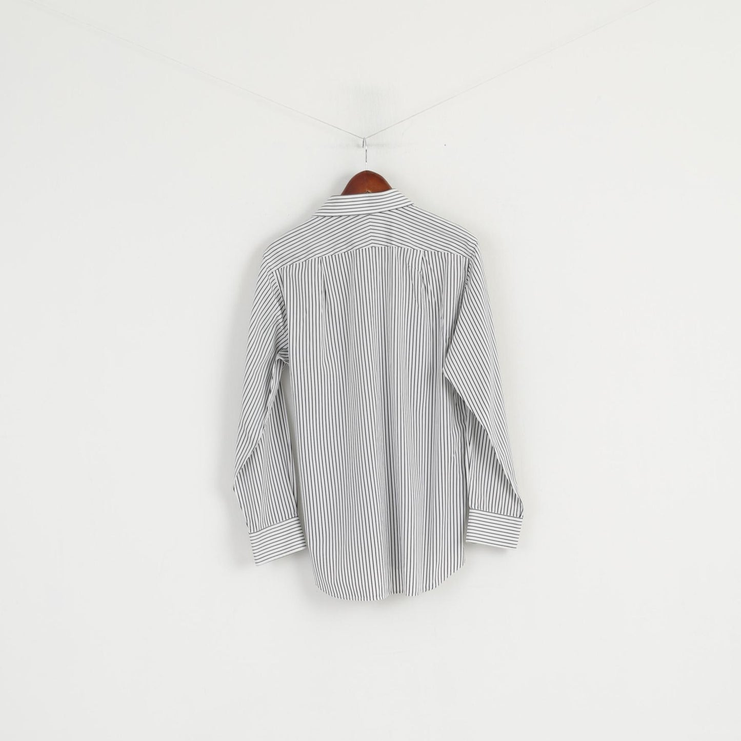 Charles Tyrwhitt hommes 16 41 M chemise décontractée blanc noir rayé coton coupe ajustée haut à manches longues