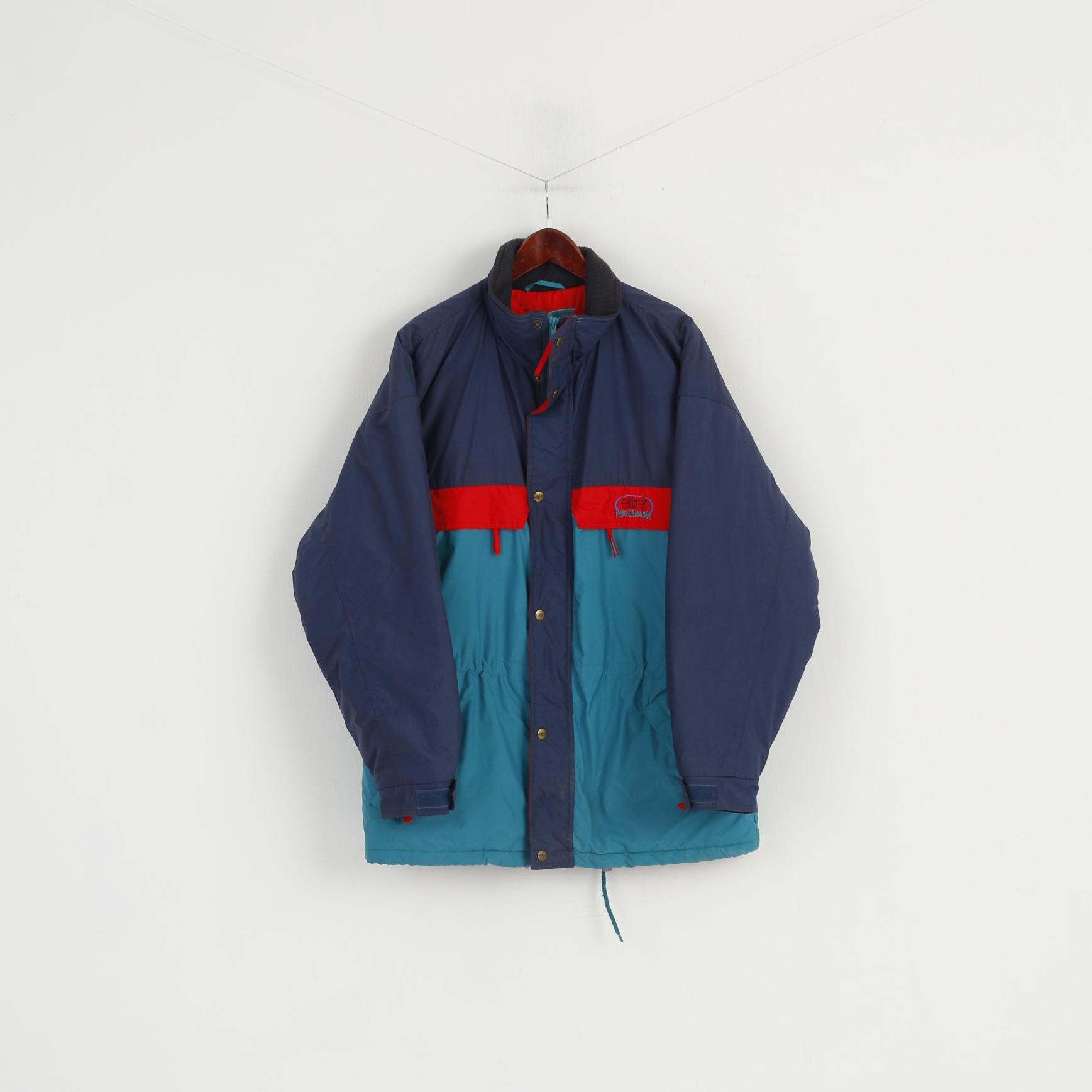 Etirel Hommes L Veste Marine Vert Vintage Rembourré Nylon Performance Full Zipper Parka