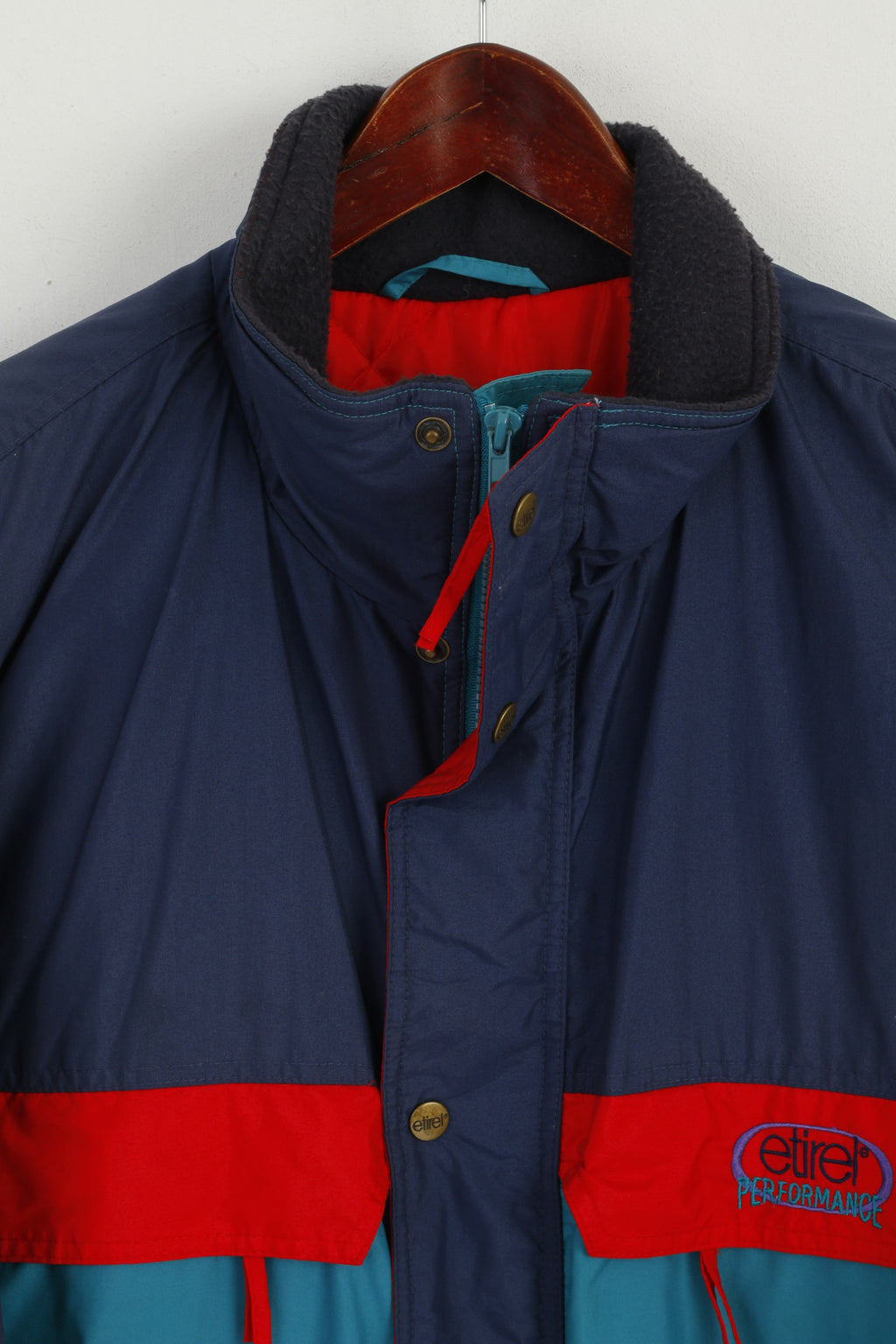 Etirel Men L Jacket Navy Green Vintage Padded Nylon Performance Full Zipper Parka