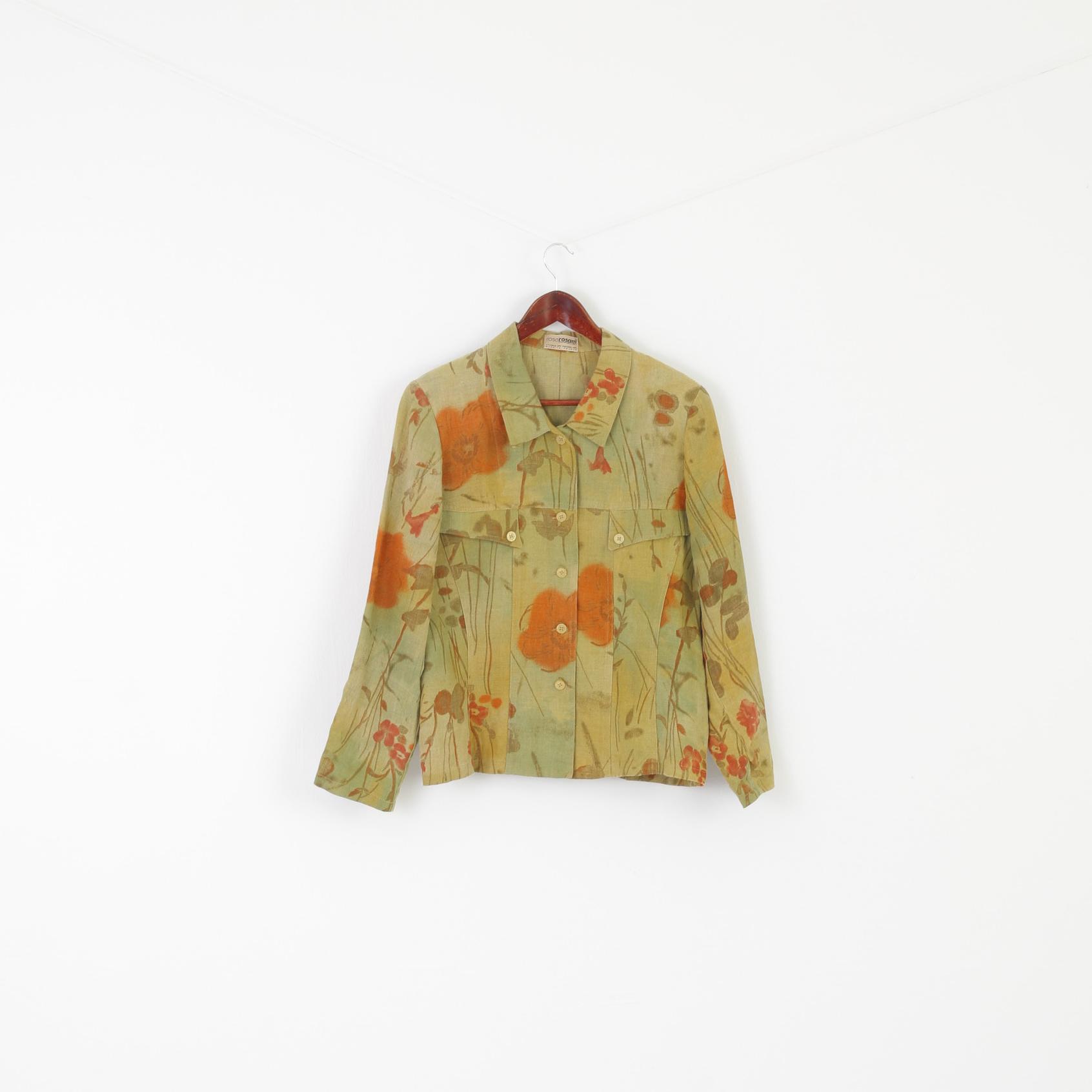 Rosa Rosam Women 42 L Jacket Green Linen Floral Made in France Vintage Blazer Top