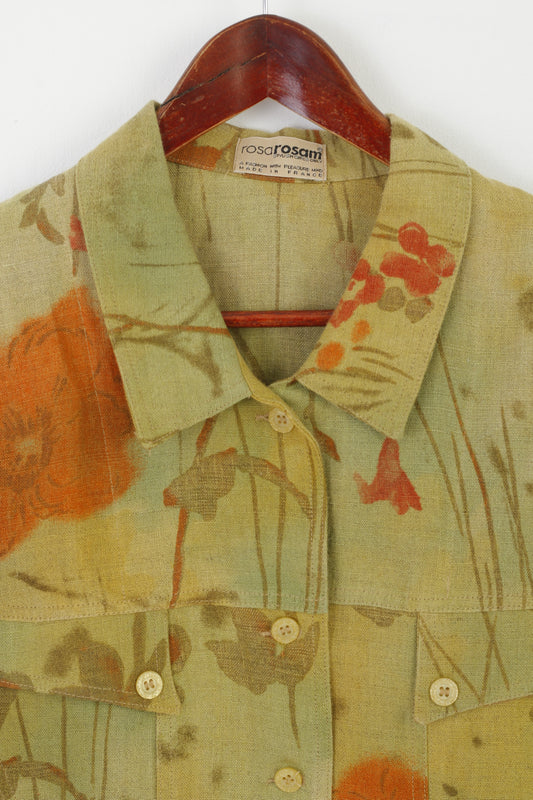 Rosa Rosam Women 42 M Jacket Green Linen Floral Made in France Vintage Blazer Top
