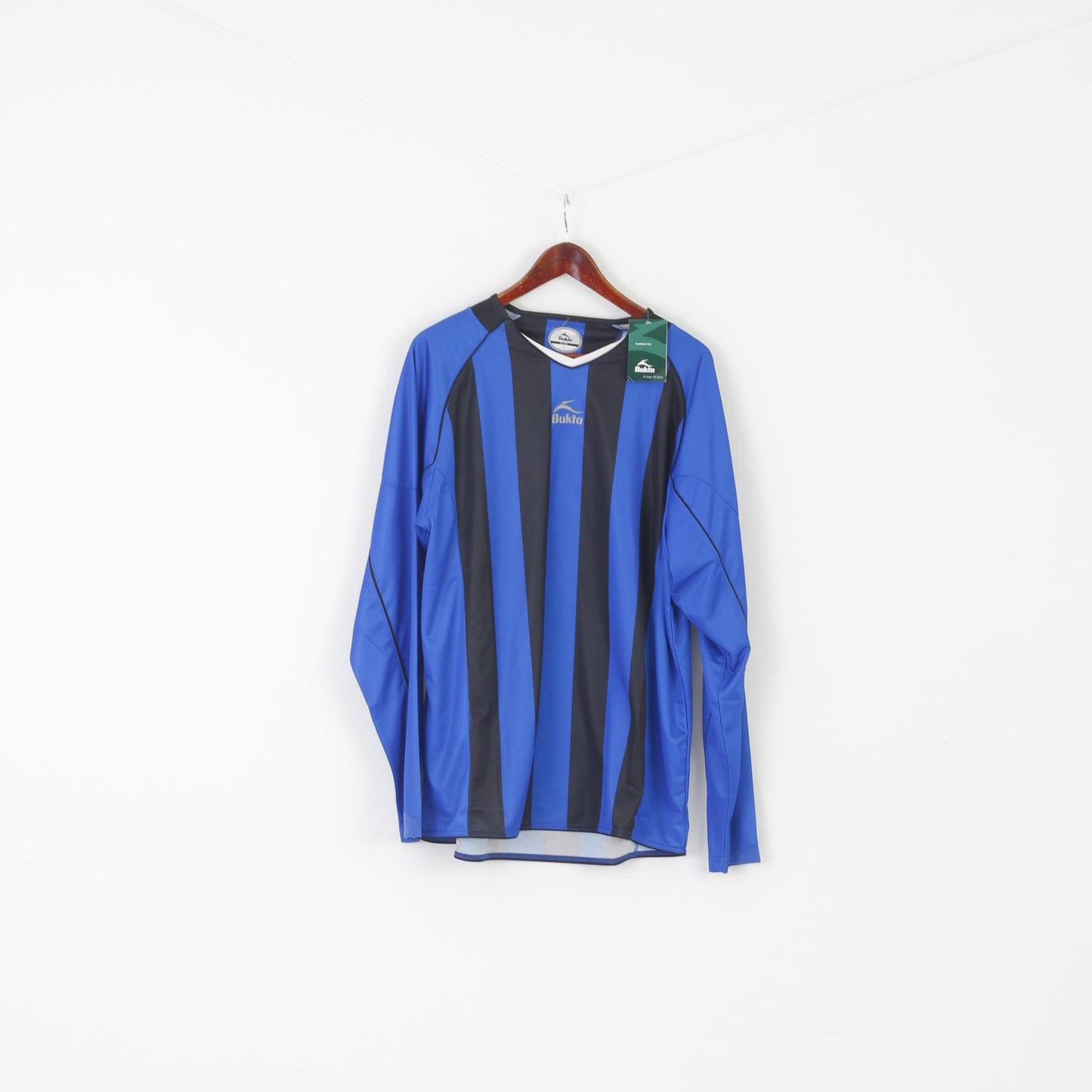 Nuova maglia da uomo Bukta XL a maniche lunghe Maglia da calcio sportiva a righe blu
