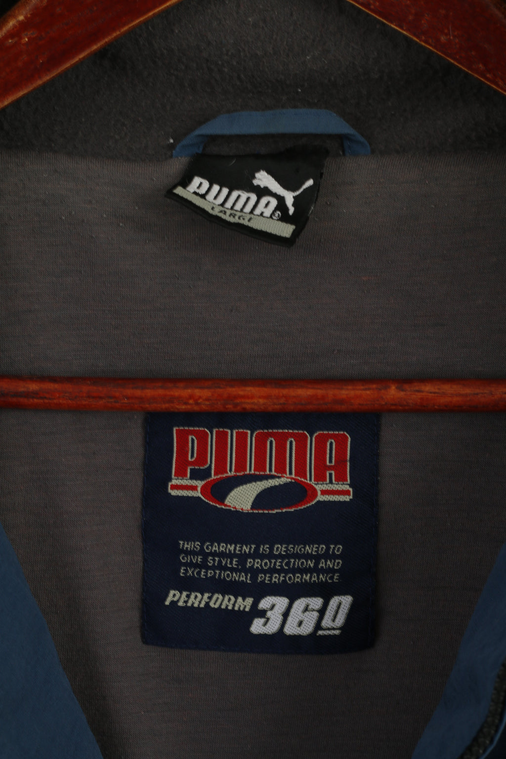 Giacca Puma da uomo L in nylon blu Perform 360 Top casual vintage con cerniera intera