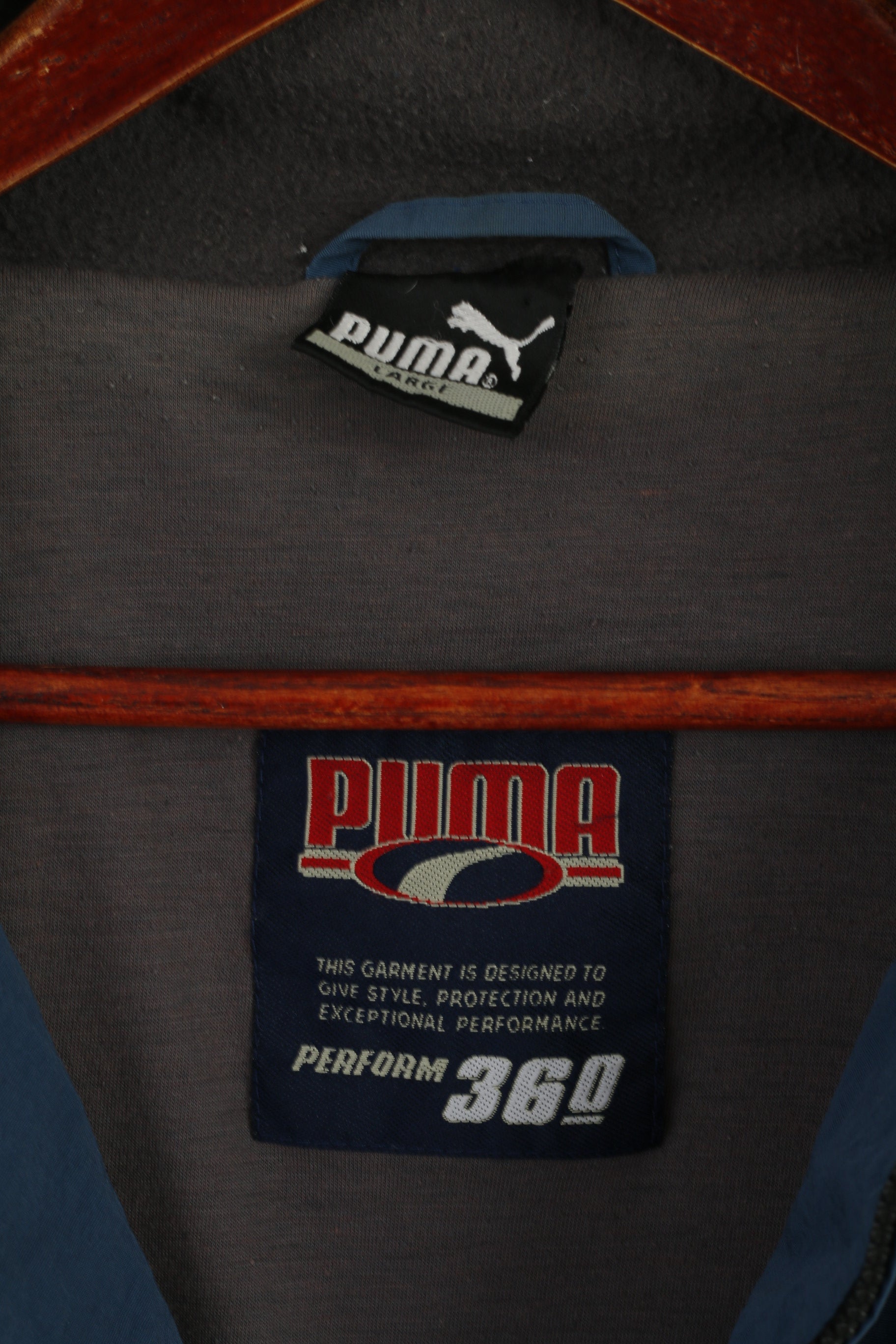 Giacca Puma da uomo L in nylon blu Perform 360 Top casual vintage con cerniera intera