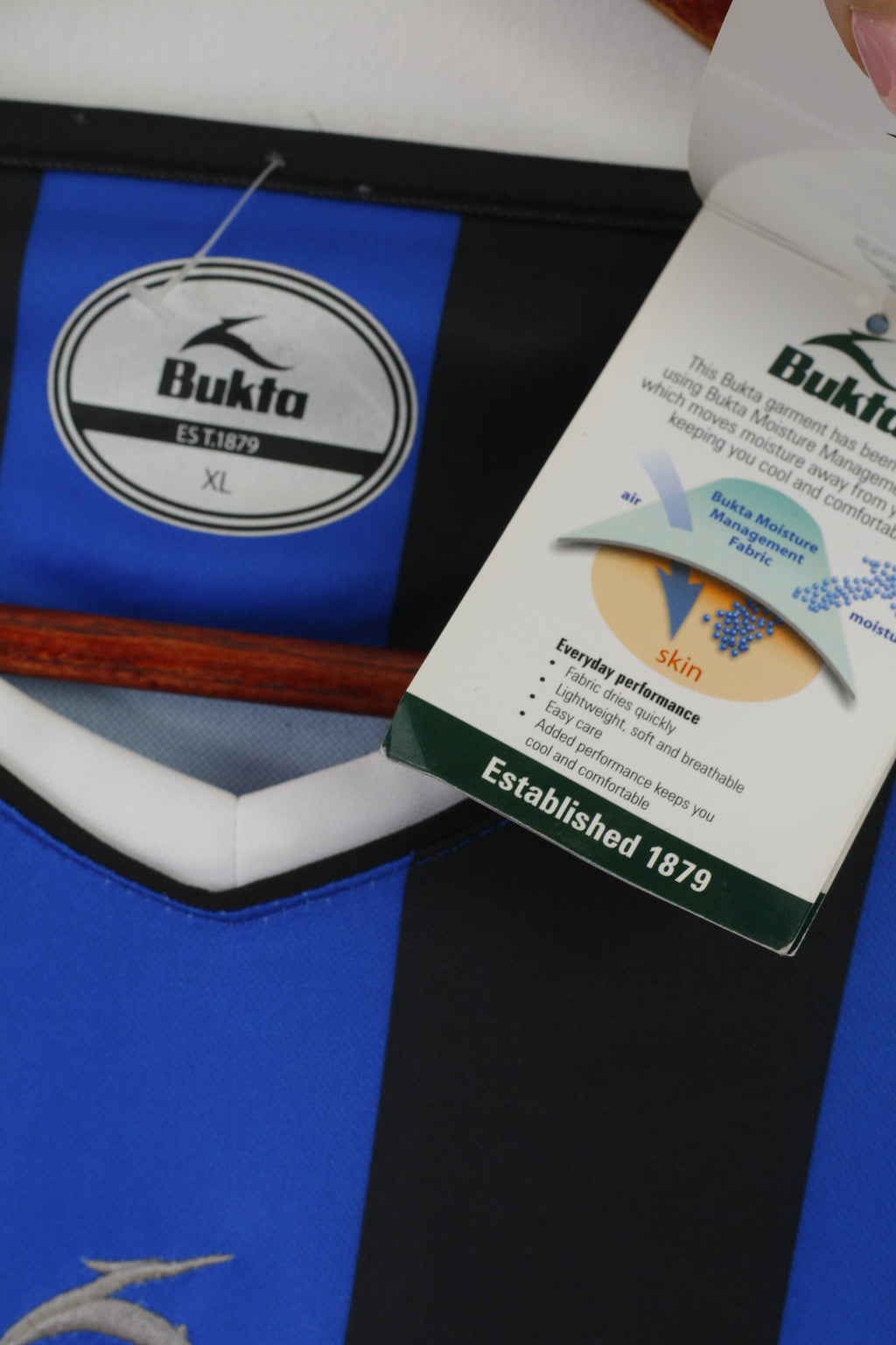 New Bukta Men XL Long Sleeved Shirt Blue Striped Sportswear Football Jersey Top