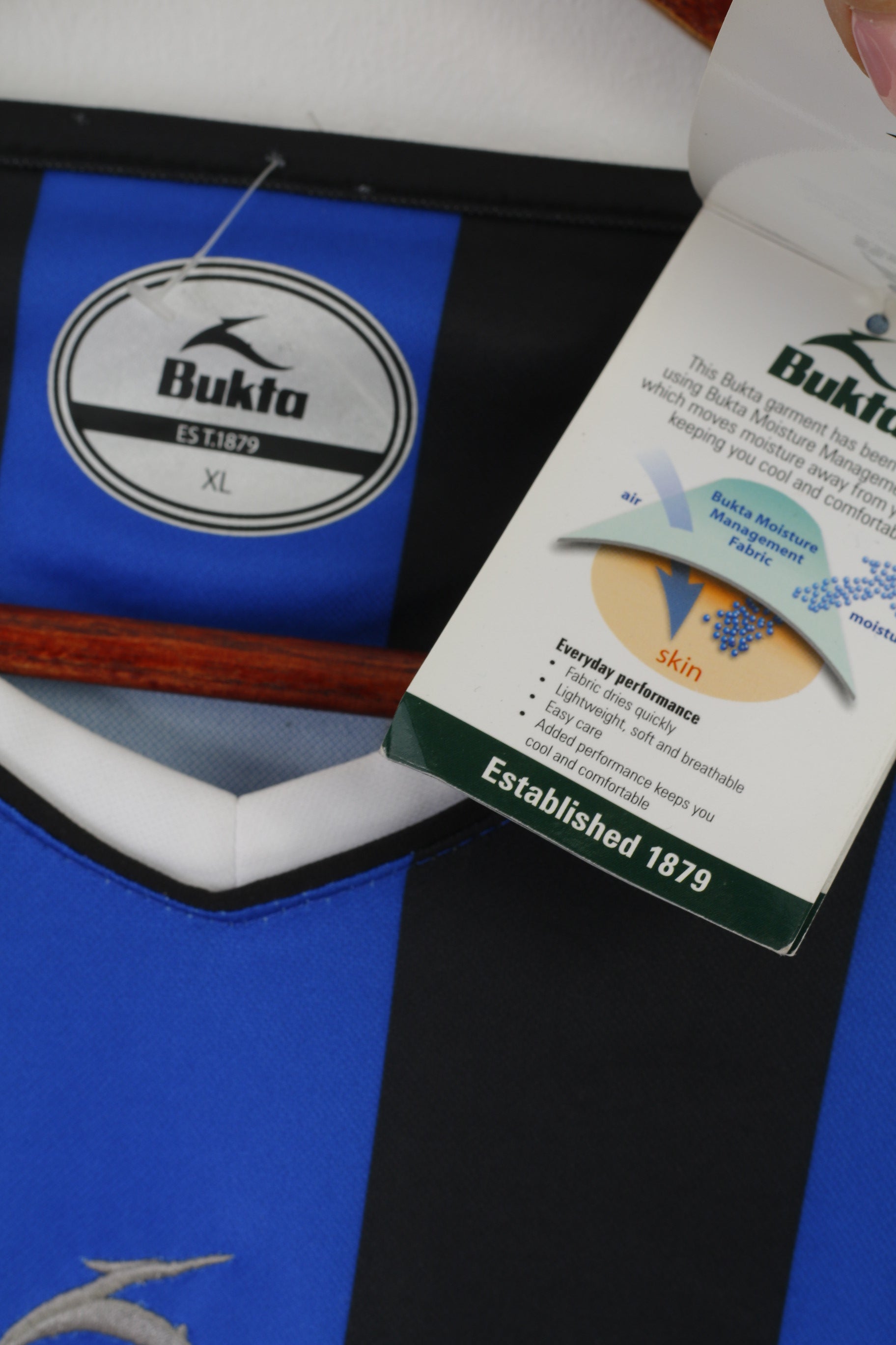 New Bukta Men XL Long Sleeved Shirt Blue Striped Sportswear Football Jersey Top