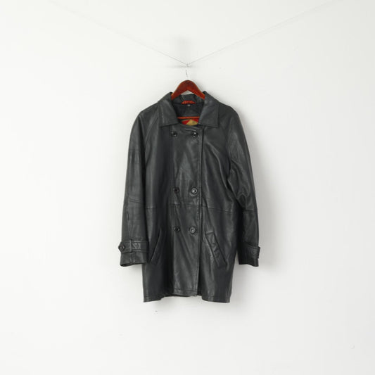 Regio Femmes 14 XL Veste Cuir Noir Premier Wear Manteau vintage à double boutonnage