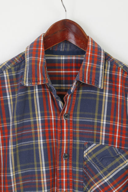 Cotton Traders Men S Casual Shirt Red Blue Check Rust Cotton Long Sleeve Top