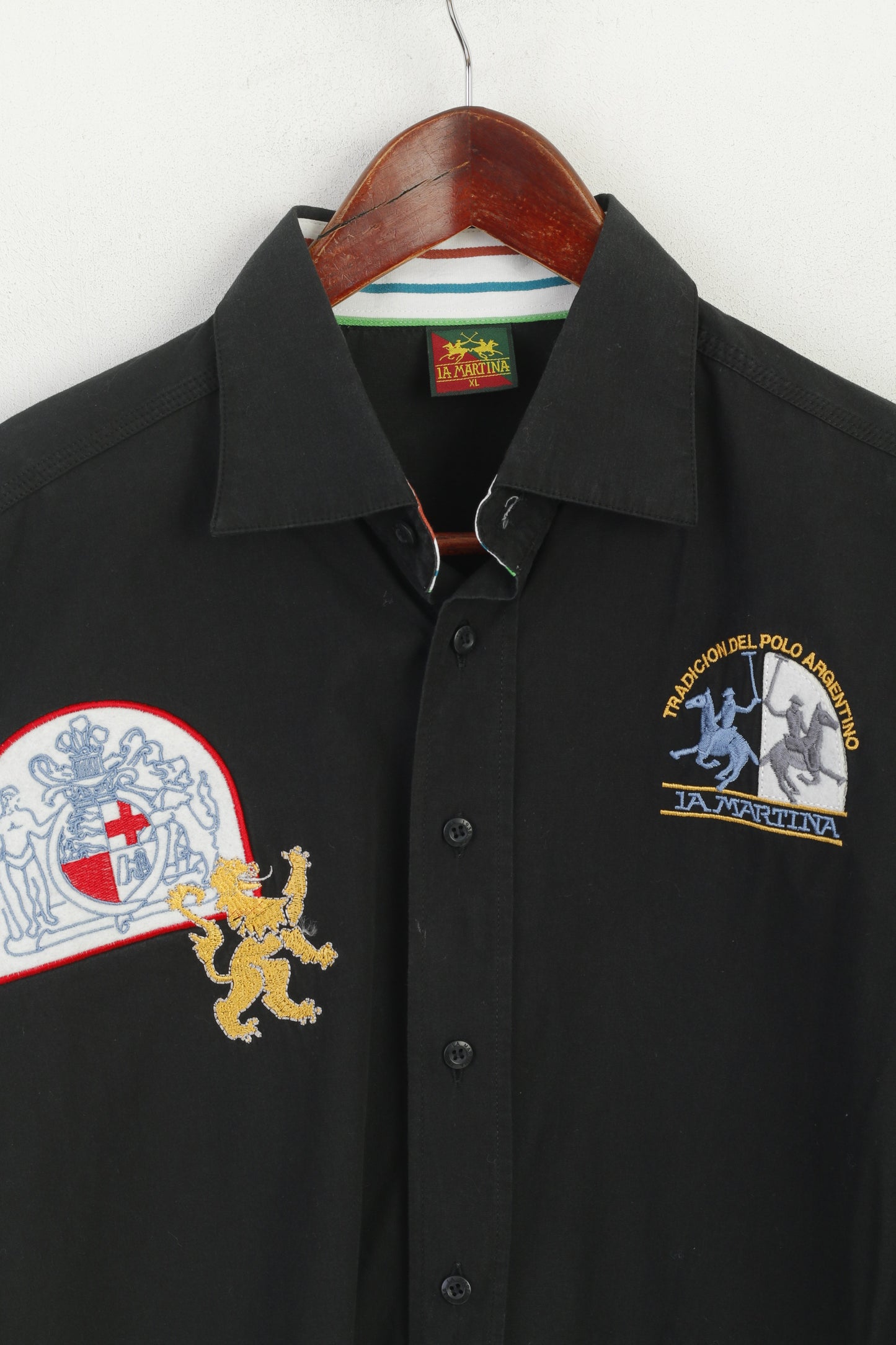 La Martina Men XL (L) Casual Shirt Black Cotton Polo Argentino Long Sleeve Top