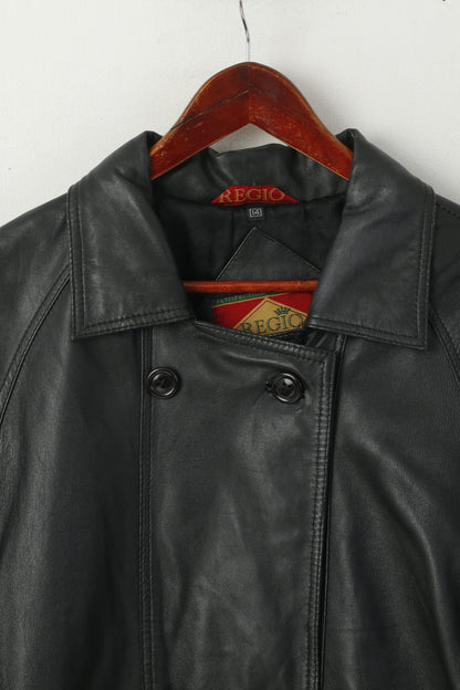 Regio Women 14 XL Jacket Black Leather Premier Wear Double Breasted Vintage Coat
