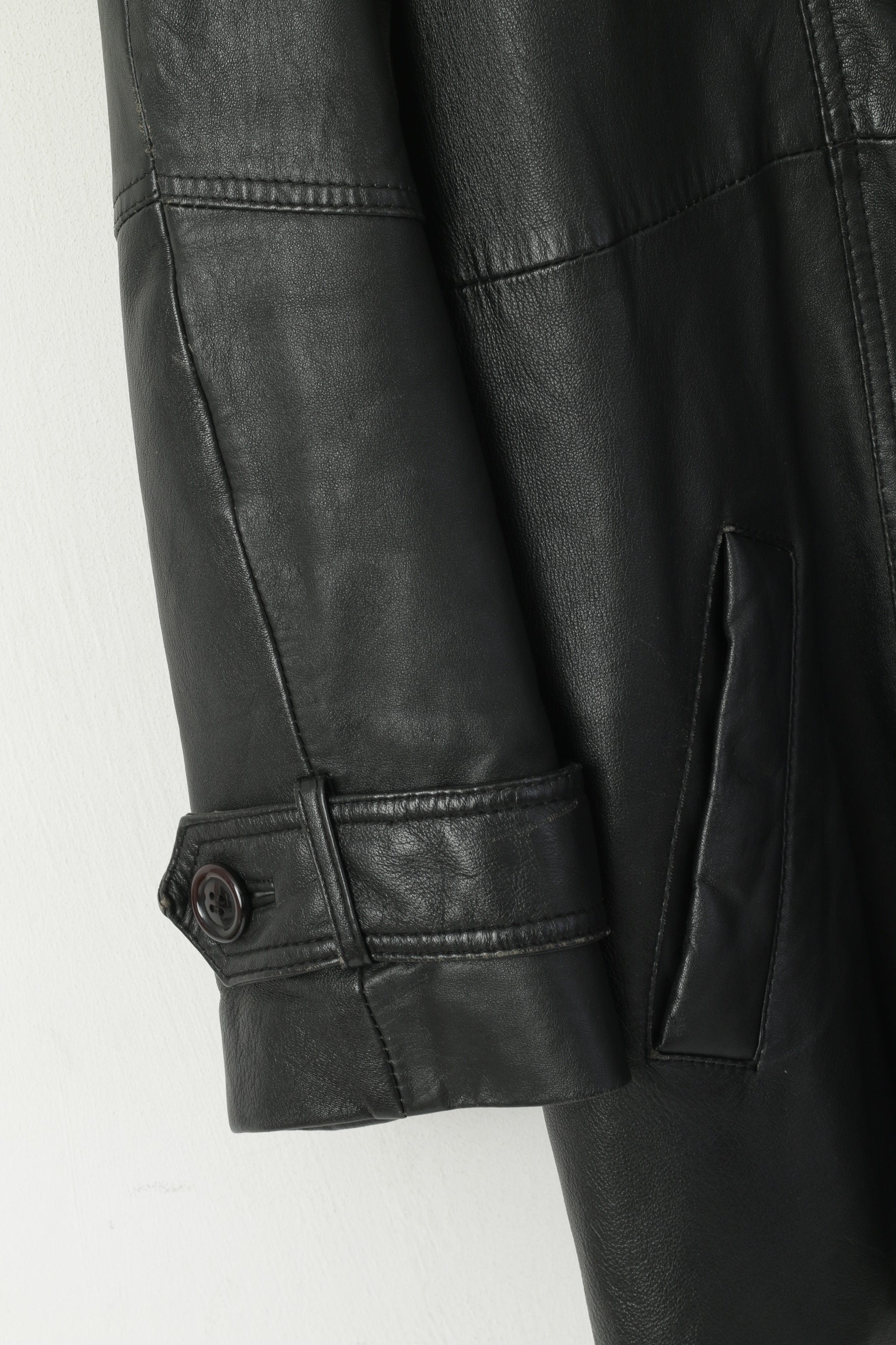 Regio Femmes 14 XL Veste Cuir Noir Premier Wear Manteau vintage à double boutonnage