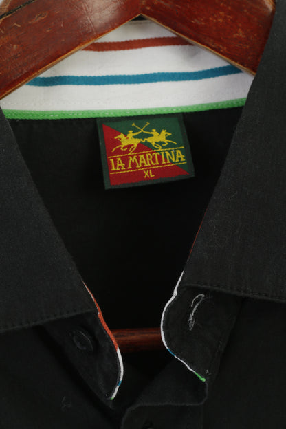 La Martina Men XL (L) Casual Shirt Black Cotton Polo Argentino Long Sleeve Top