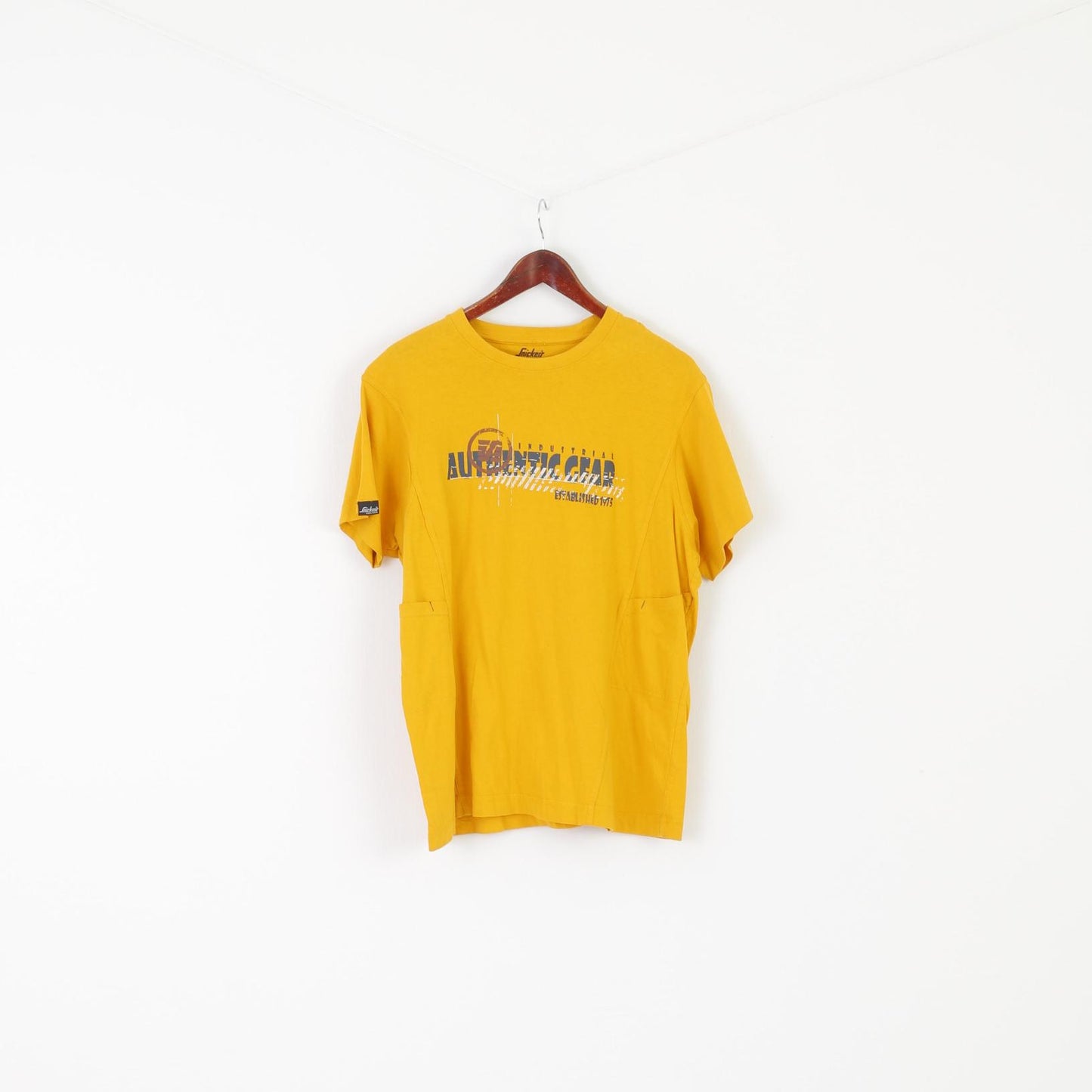 Snickers Workwear Men L Shirt Yellow Cotton Vintage Industrial Crew Neck Top