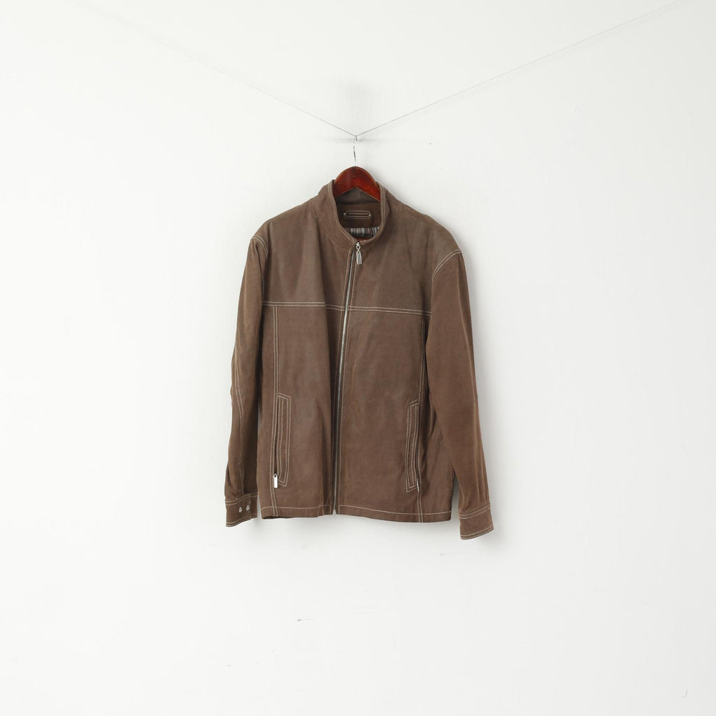Jilani Collection Veste en cuir marron pour homme 48 M avec fermeture éclair complète et poches décontractées