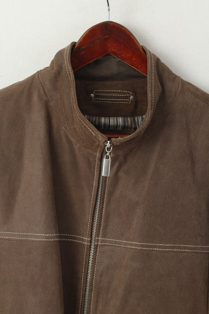 Jilani Collection Veste en cuir marron pour homme 48 M avec fermeture éclair complète et poches décontractées