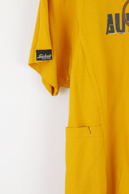 Snickers Workwear Men L Shirt Yellow Cotton Vintage Industrial Crew Neck Top