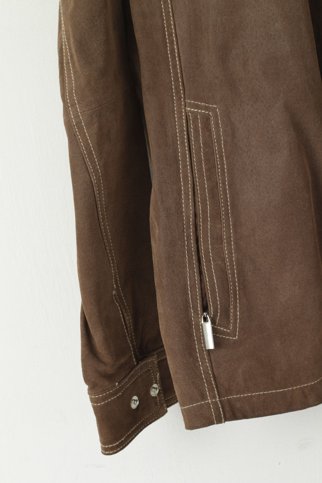 Jilani Collection Veste en cuir marron pour homme 48 M avec fermeture éclair complète et poches décontractées