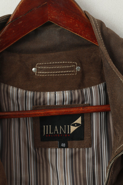Giacca in pelle da uomo 48 M della collezione Jilani Marrone con cerniera intera Tasche casual Top