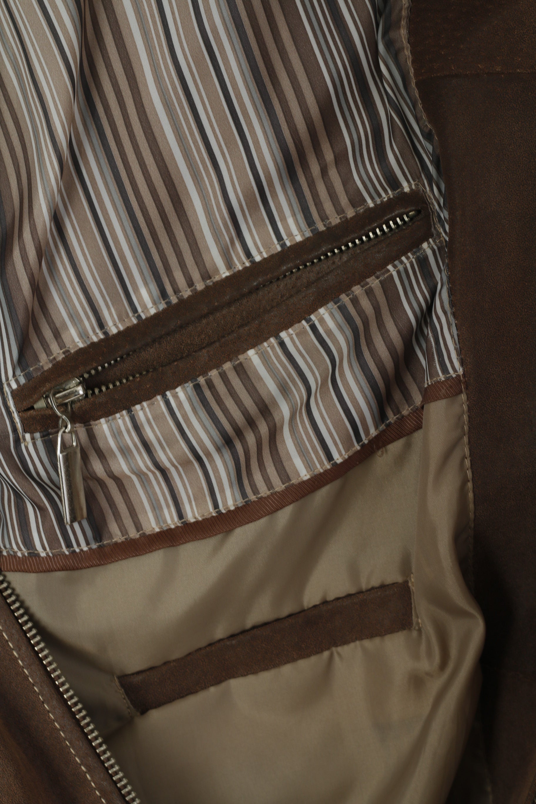 Jilani Collection Veste en cuir marron pour homme 48 M avec fermeture éclair complète et poches décontractées